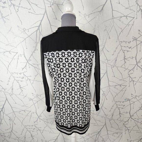 Style & Co Black White Geometric Print Stretch Knit Collared Tunic - Picture 4 of 5